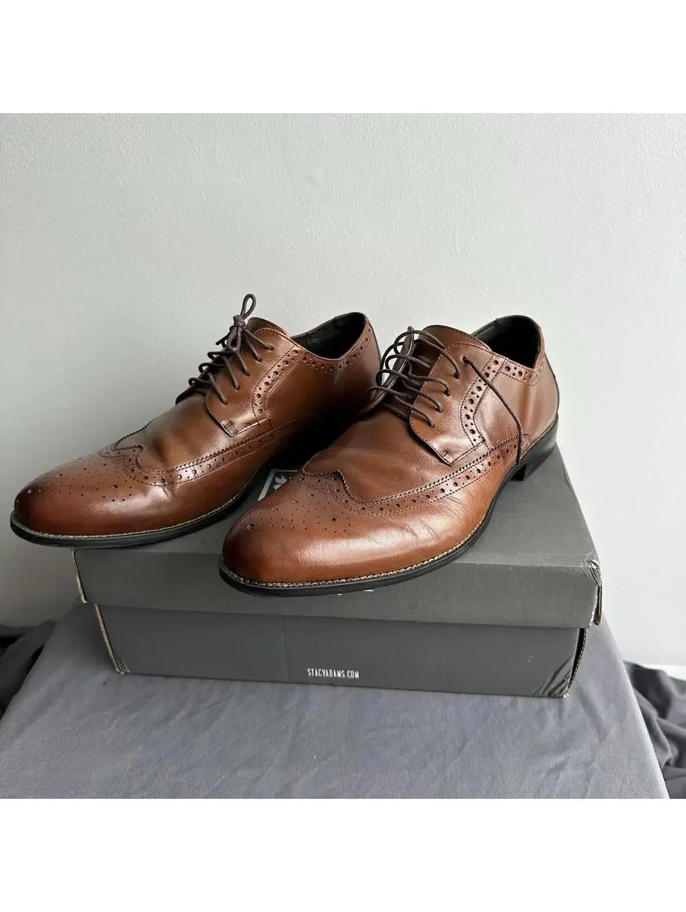 Stacy Adams Men 13W Shoes Cognac Garrison Wingtip Leather Oxford